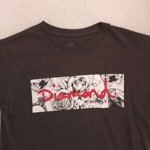 Diamond Graphic Casual Crew Neck Short Sleeve T Shirt Mens Size Small S Brown